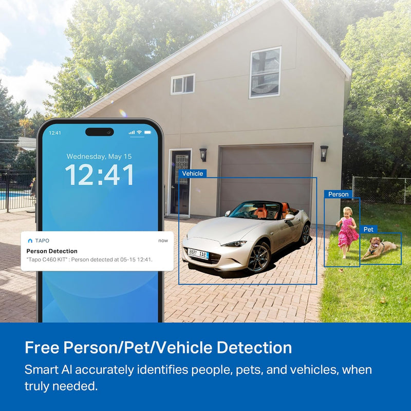 TP-Link 𝗧𝗮𝗽𝗼 SolarCam C402 Kit, Outdoor Battery Camera w/Solar Panel Base, Wireless, 1080P, Free Person/Vehicle Detection, SD/Cloud Storage, Color Night Vision, No Hub Needed, Works w/Alexa