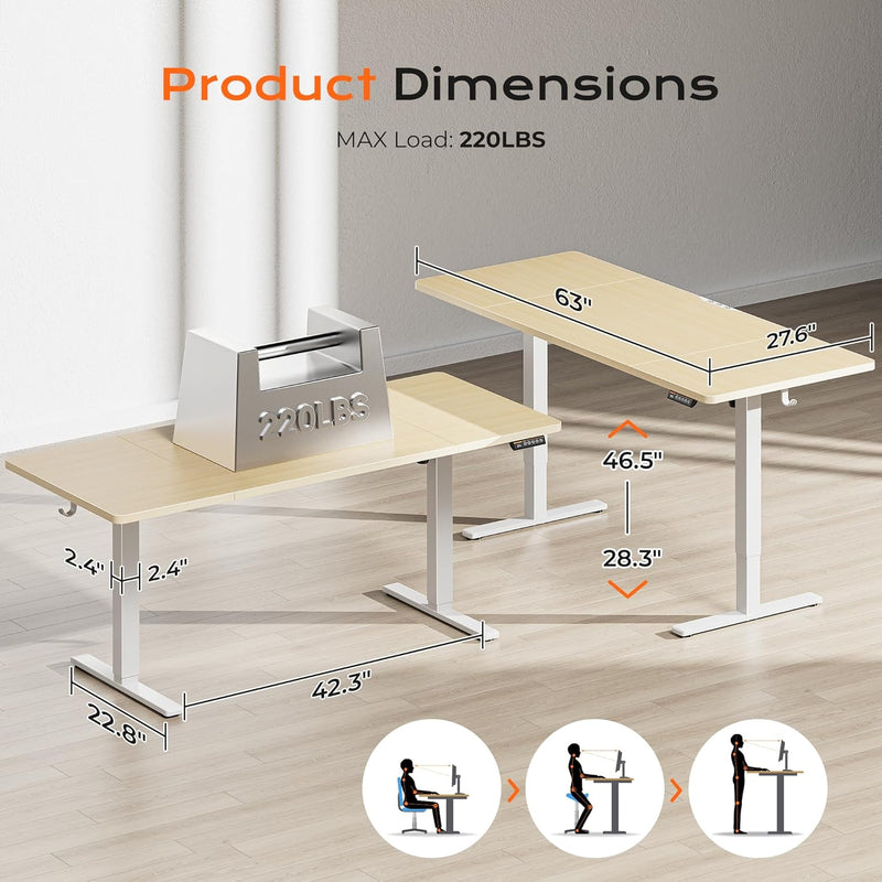 Huuger 55 x 28 Large Electric Standing Desk, Height Adjustable Computer Desk, 27.6" Deep Desktop, Stand up Gaming Office Table with 2 Hooks, 3 Preset Heights, for Home Office, Black