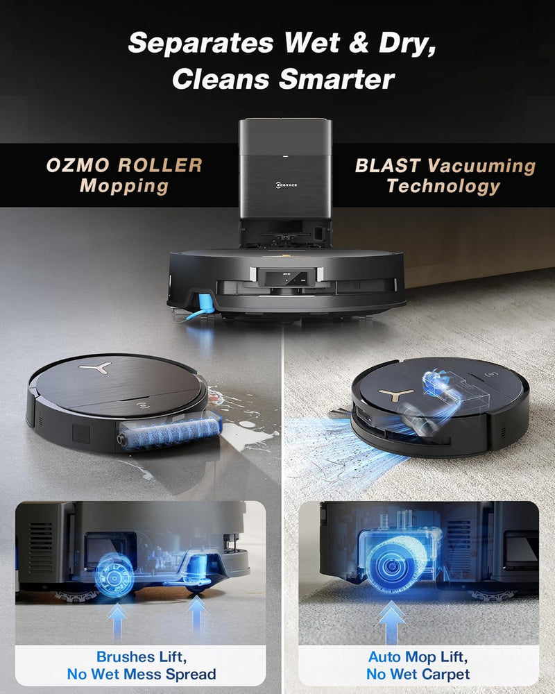 ECOVACS DEEBOT T80 Omni Robot Vacuum and Mop, 18,000Pa Suction, OZMO™ Roller Real-Time Mop Washing, Self-Emptying, Hot Air Drying, AI Navigation, Anti-Tangle Brush, for Pets, Carpets & Hard Floors