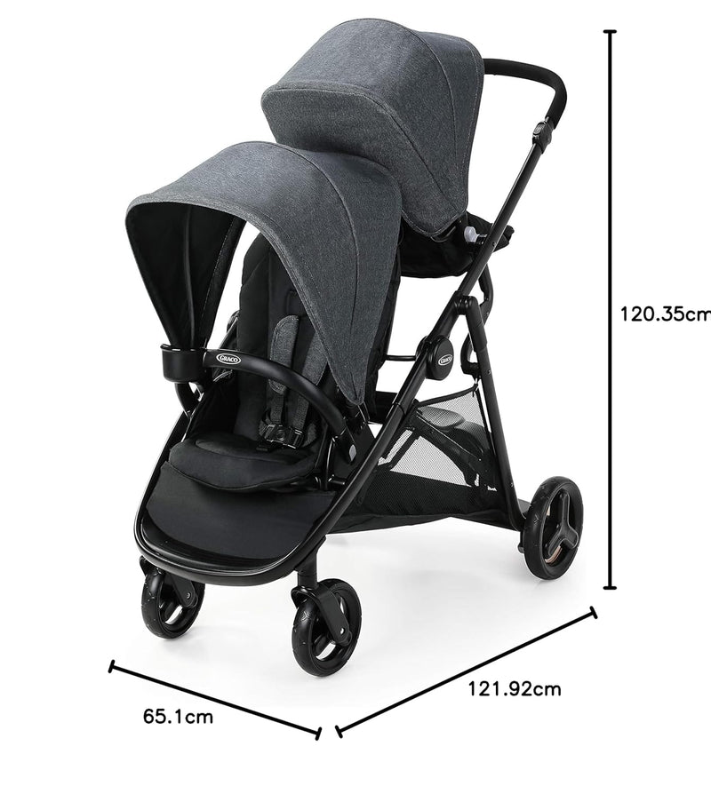 Graco Ready2Grow LX 2.0 Double Stroller Features Bench Seat and Standing Platform Options, Clark