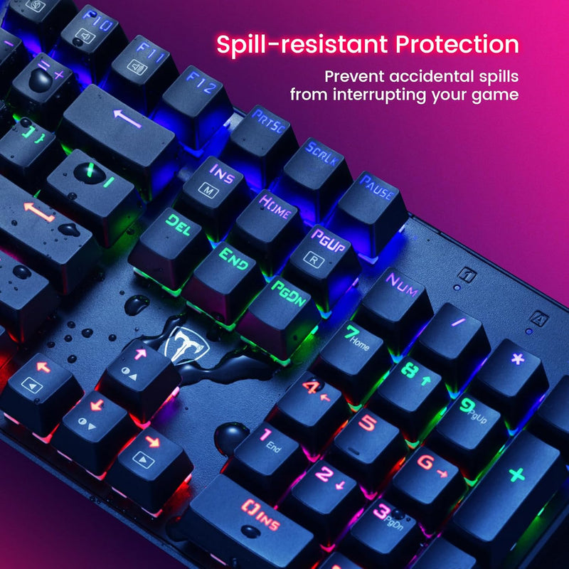 RisoPhy Mechanical Gaming Keyboard, RGB 104 Keys Ultra-Slim LED Backlit USB Wired Keyboard with Blue Switch, Durable Abs Keycaps/Anti-Ghosting/Spill-Resistant Computer Keyboard for PC Mac Xbox Gamer