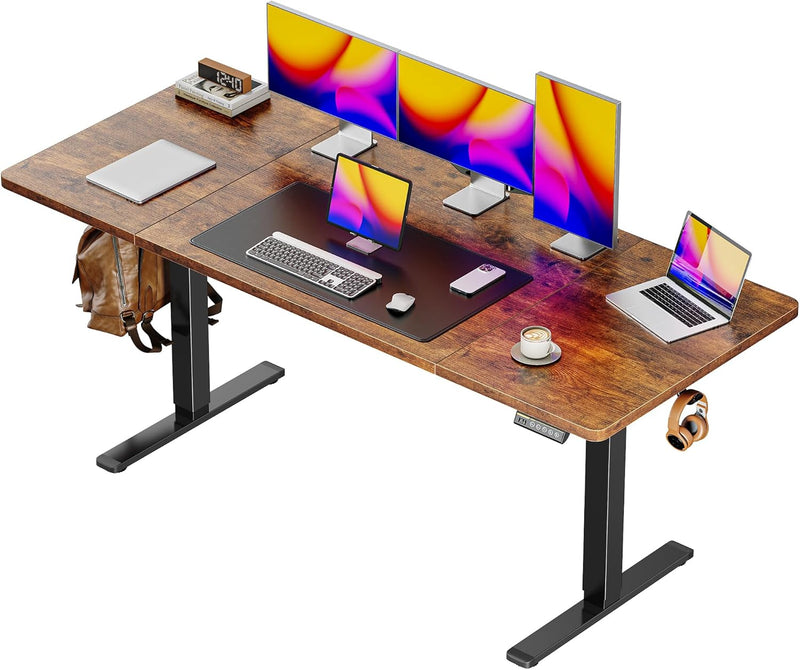Huuger 55 x 28 Large Electric Standing Desk, Height Adjustable Computer Desk, 27.6" Deep Desktop, Stand up Gaming Office Table with 2 Hooks, 3 Preset Heights, for Home Office, Black