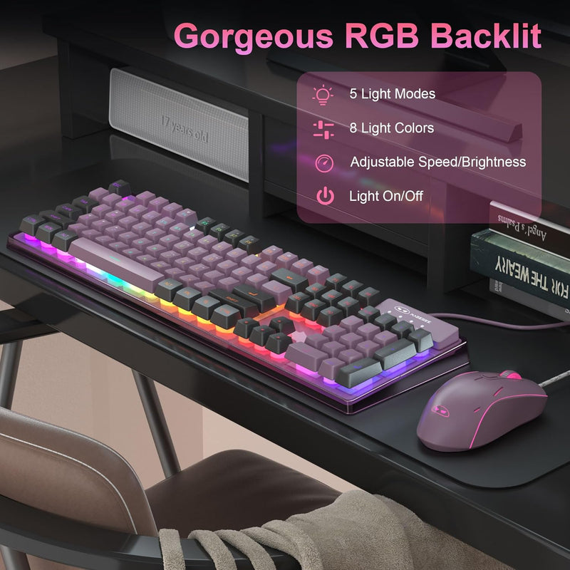 Gaming Keyboard and Mouse Combo, K1 RGB LED Backlit Keyboard with 104 Key for PC/Laptop(White)