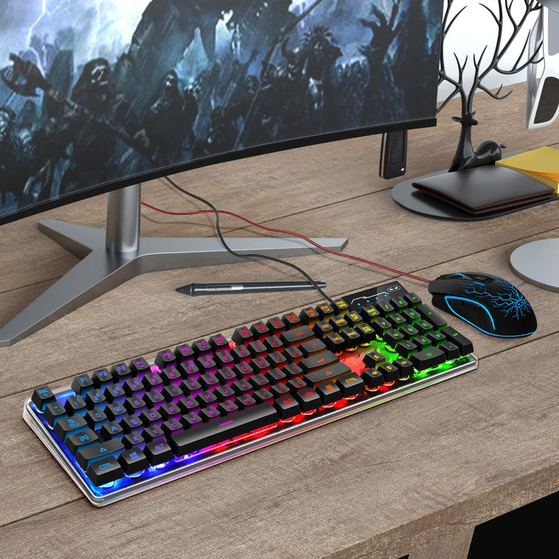 Gaming Keyboard and Mouse Combo, K1 RGB LED Backlit Keyboard with 104 Key for PC/Laptop(White)