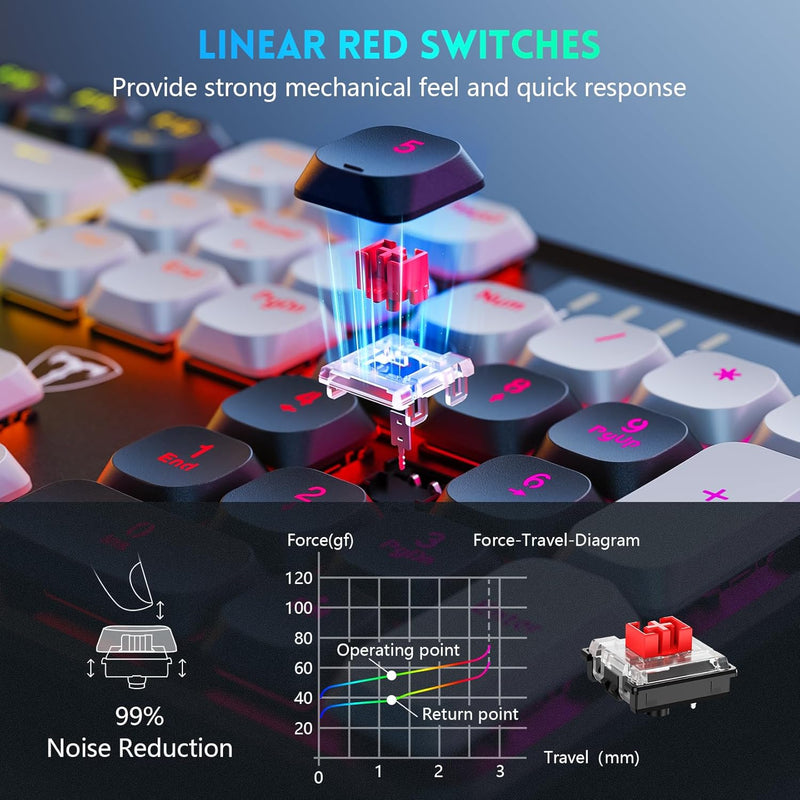 RisoPhy Mechanical Gaming Keyboard, RGB 104 Keys Ultra-Slim LED Backlit USB Wired Keyboard with Blue Switch, Durable Abs Keycaps/Anti-Ghosting/Spill-Resistant Computer Keyboard for PC Mac Xbox Gamer