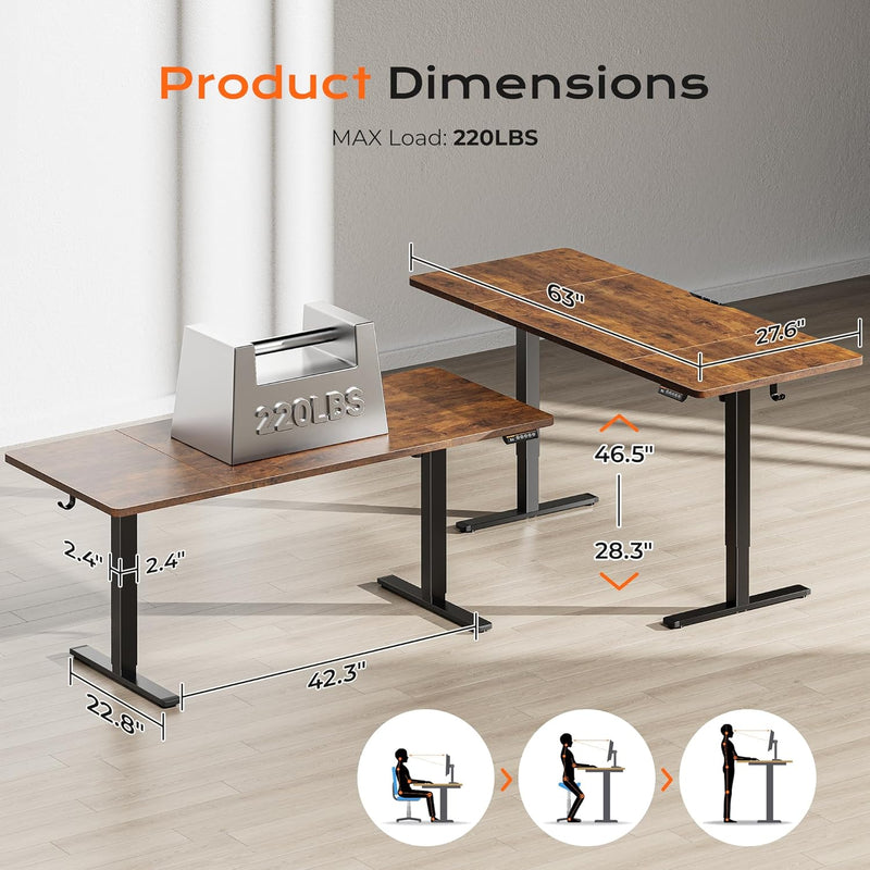Huuger 55 x 28 Large Electric Standing Desk, Height Adjustable Computer Desk, 27.6" Deep Desktop, Stand up Gaming Office Table with 2 Hooks, 3 Preset Heights, for Home Office, Black