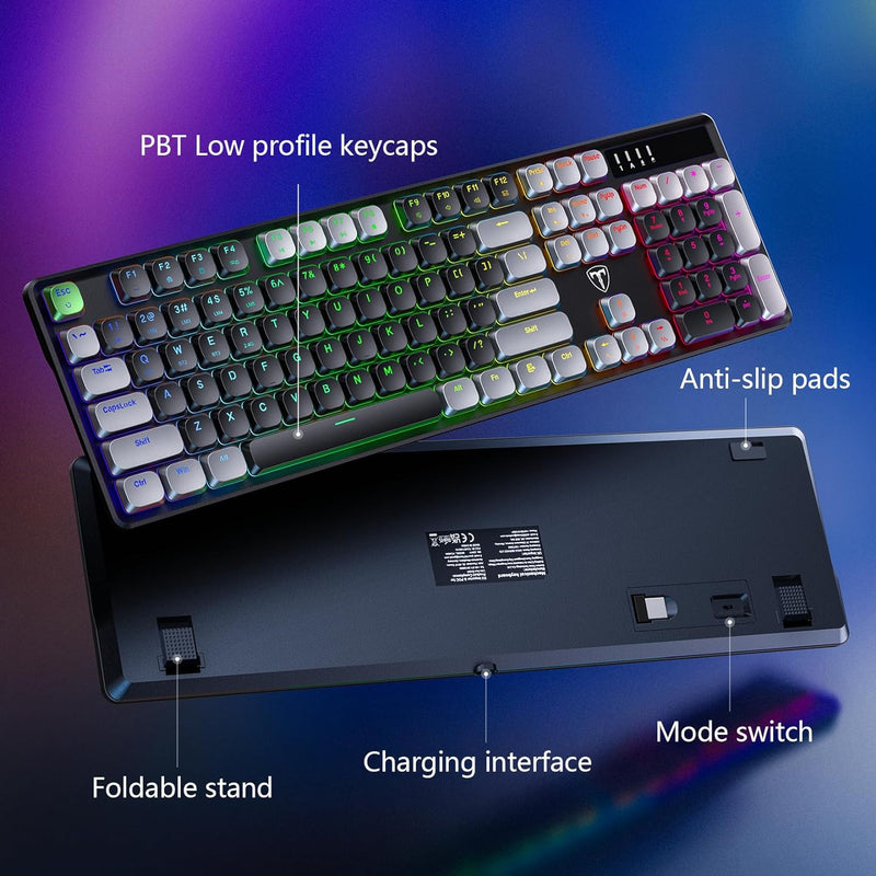 RisoPhy Mechanical Gaming Keyboard, RGB 104 Keys Ultra-Slim LED Backlit USB Wired Keyboard with Blue Switch, Durable Abs Keycaps/Anti-Ghosting/Spill-Resistant Computer Keyboard for PC Mac Xbox Gamer