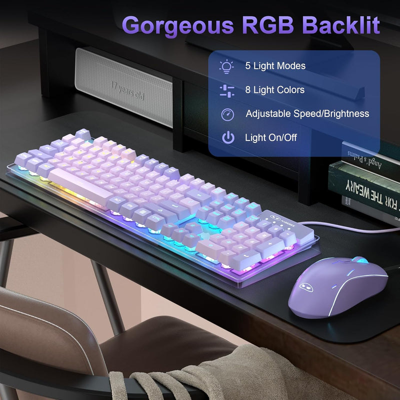 Gaming Keyboard and Mouse Combo, K1 RGB LED Backlit Keyboard with 104 Key for PC/Laptop(White)