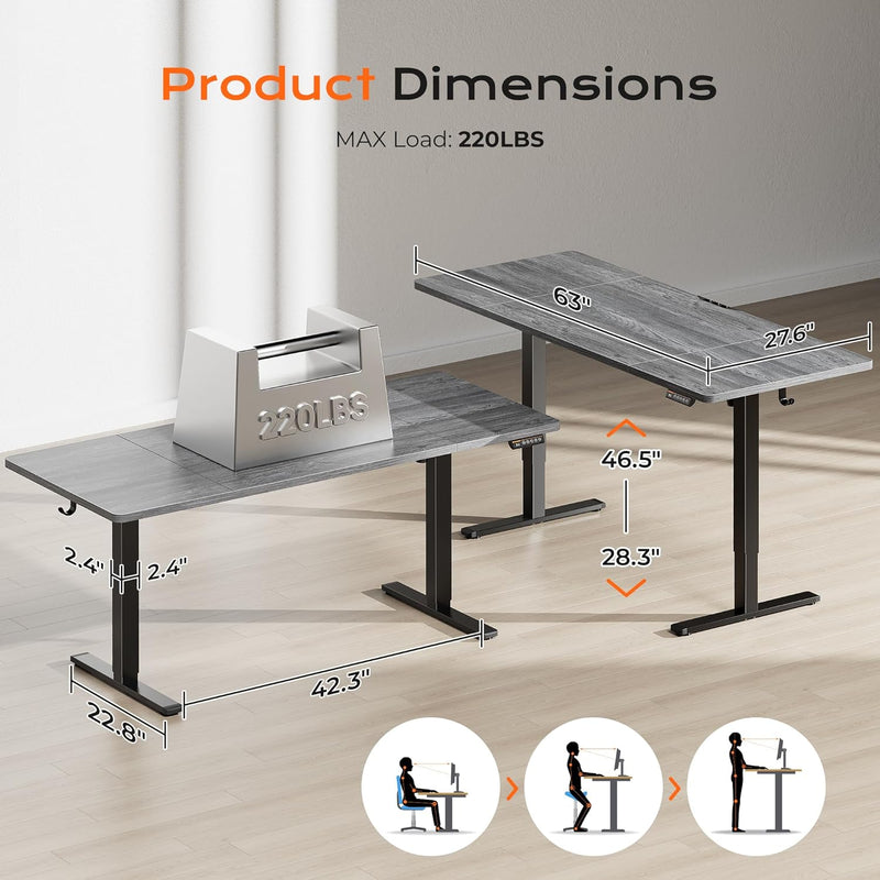 Huuger 55 x 28 Large Electric Standing Desk, Height Adjustable Computer Desk, 27.6" Deep Desktop, Stand up Gaming Office Table with 2 Hooks, 3 Preset Heights, for Home Office, Black