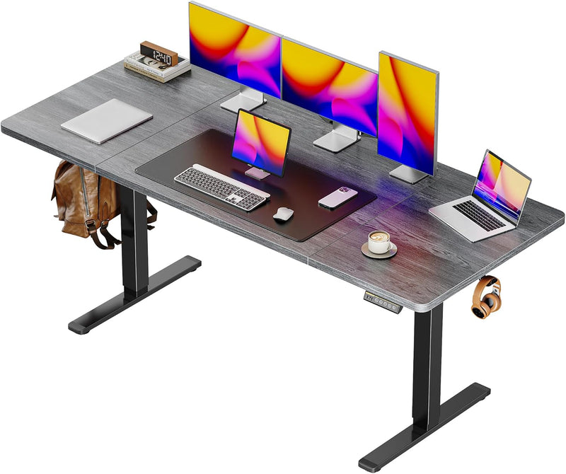 Huuger 55 x 28 Large Electric Standing Desk, Height Adjustable Computer Desk, 27.6" Deep Desktop, Stand up Gaming Office Table with 2 Hooks, 3 Preset Heights, for Home Office, Black