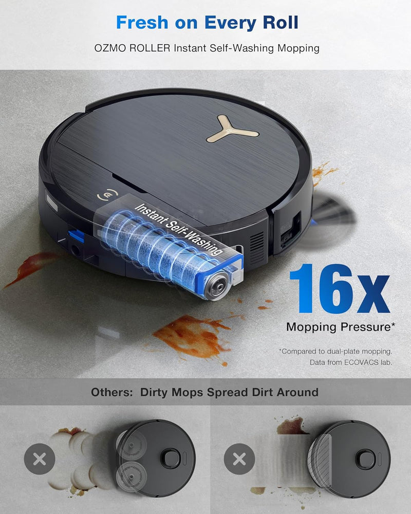 ECOVACS DEEBOT T80 Omni Robot Vacuum and Mop, 18,000Pa Suction, OZMO™ Roller Real-Time Mop Washing, Self-Emptying, Hot Air Drying, AI Navigation, Anti-Tangle Brush, for Pets, Carpets & Hard Floors