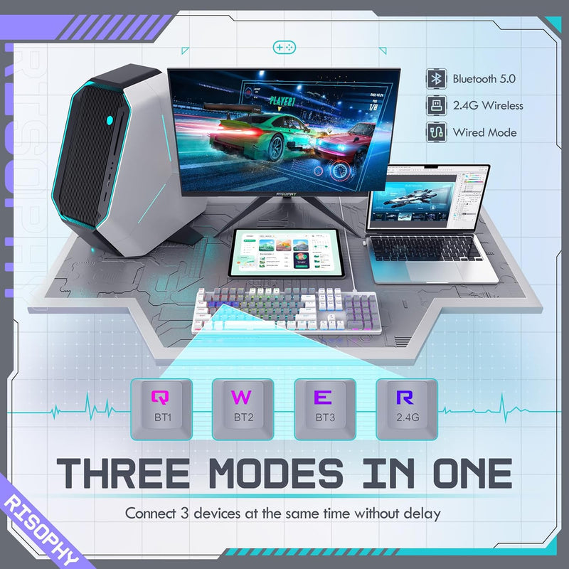 RisoPhy Mechanical Gaming Keyboard, RGB 104 Keys Ultra-Slim LED Backlit USB Wired Keyboard with Blue Switch, Durable Abs Keycaps/Anti-Ghosting/Spill-Resistant Computer Keyboard for PC Mac Xbox Gamer