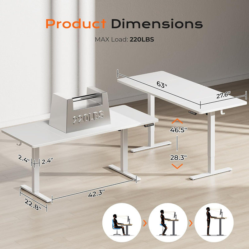 Huuger 55 x 28 Large Electric Standing Desk, Height Adjustable Computer Desk, 27.6" Deep Desktop, Stand up Gaming Office Table with 2 Hooks, 3 Preset Heights, for Home Office, Black