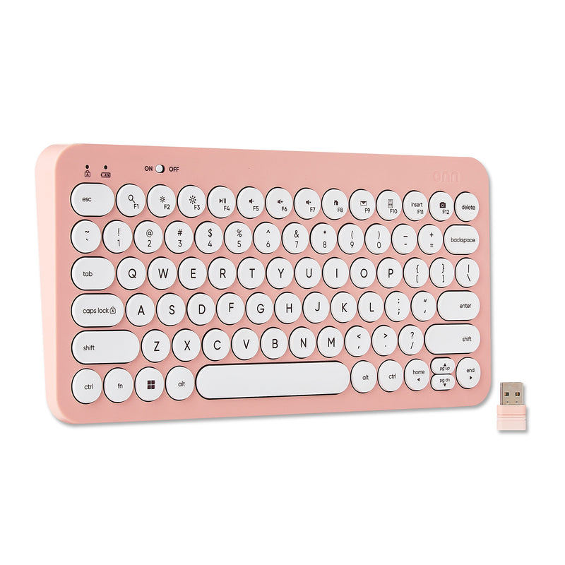 onn Mini Wireless Office Keyboard with USB Receiver, Pearl Blush Pink
