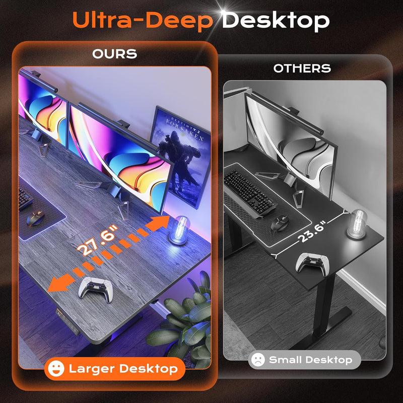 Huuger 55 x 28 Large Electric Standing Desk, Height Adjustable Computer Desk, 27.6" Deep Desktop, Stand up Gaming Office Table with 2 Hooks, 3 Preset Heights, for Home Office, Black