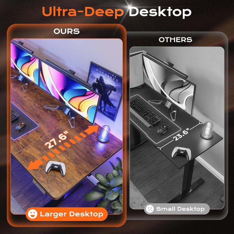 Huuger 55 x 28 Large Electric Standing Desk, Height Adjustable Computer Desk, 27.6" Deep Desktop, Stand up Gaming Office Table with 2 Hooks, 3 Preset Heights, for Home Office, Black