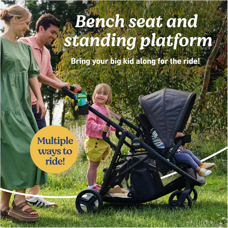 Graco Ready2Grow LX 2.0 Double Stroller Features Bench Seat and Standing Platform Options, Clark