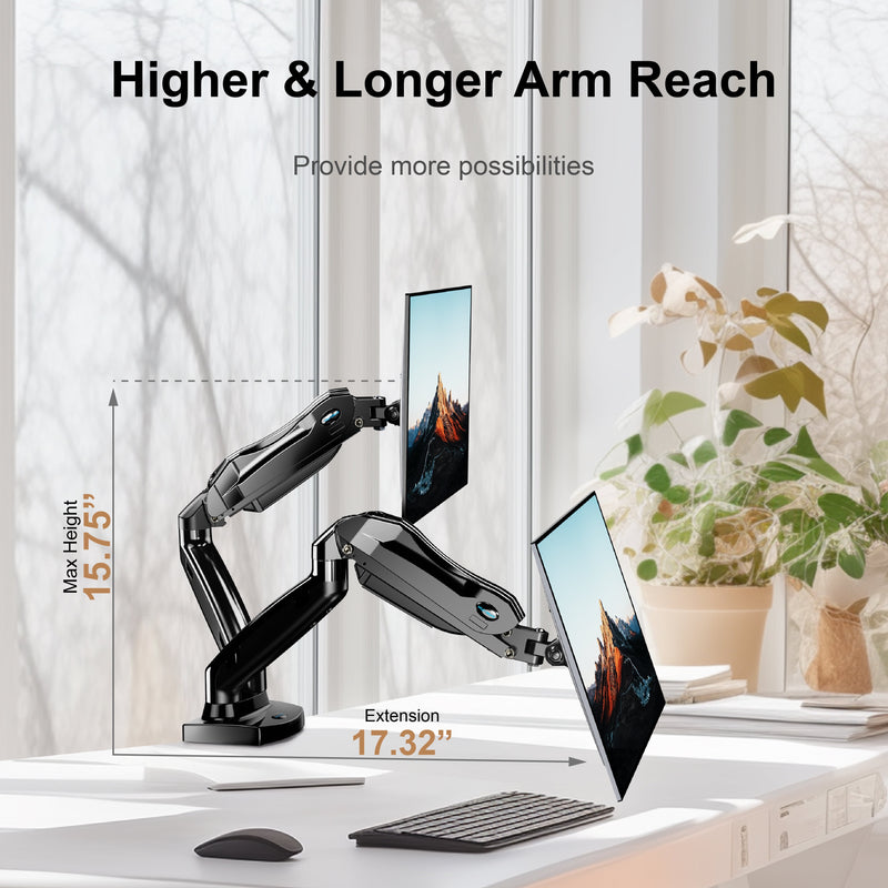PERLESMITH Dual Monitor Stand, Desk Mount Base, Full Adjustable Gas Spring Monitor Mount for 13-32 inch Computer Screens