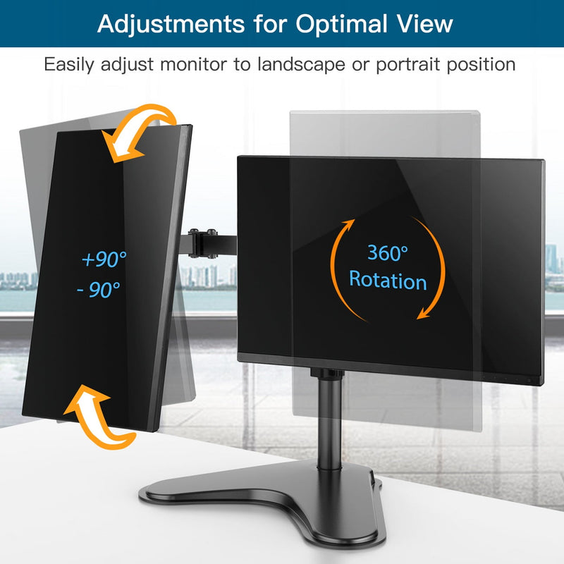 Dual Monitor Stand for Two 13-32 inch Flat Curved LCD Screens with Swivel, Tilt, Rotation & Height Adjustable Free Standing, Black
