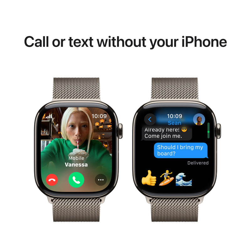 Apple Watch Series 10 GPS + Cellular 42mm Natural Titanium Case with Natural Milanese Loop