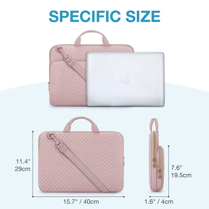 BAGSMART 15.6"-16" Laptop Shoulder Bag Laptop Sleeve Case Compatible with MacBook Pro, HP, Dell, Acer Aspire, Asus Notebook, Shockproof Soft Padded Zipper Cover Carrying Computer Bag, Pink