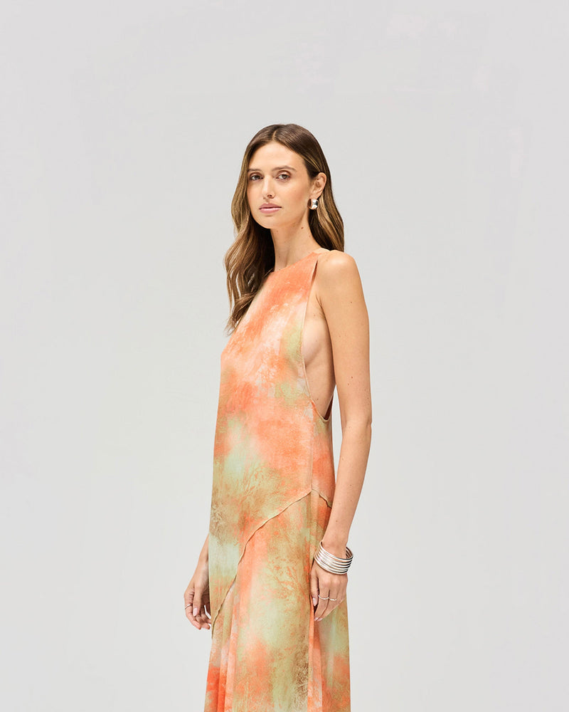 Illusion Maxi Dress - Forest Print Orange