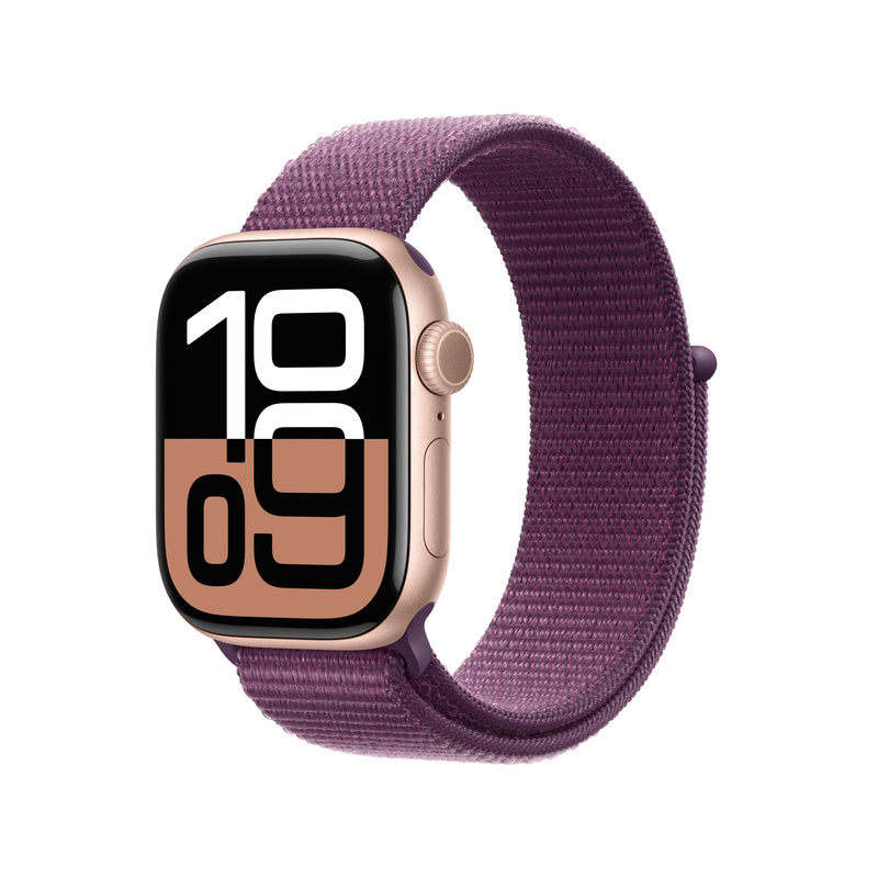 Apple Watch Series 10 GPS + Cellular 42mm Rose Gold Aluminum Case with Plum Sport Loop
