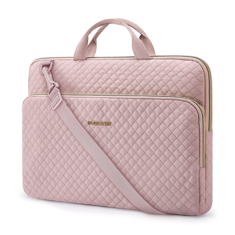 BAGSMART 15.6"-16" Laptop Shoulder Bag Laptop Sleeve Case Compatible with MacBook Pro, HP, Dell, Acer Aspire, Asus Notebook, Shockproof Soft Padded Zipper Cover Carrying Computer Bag, Pink