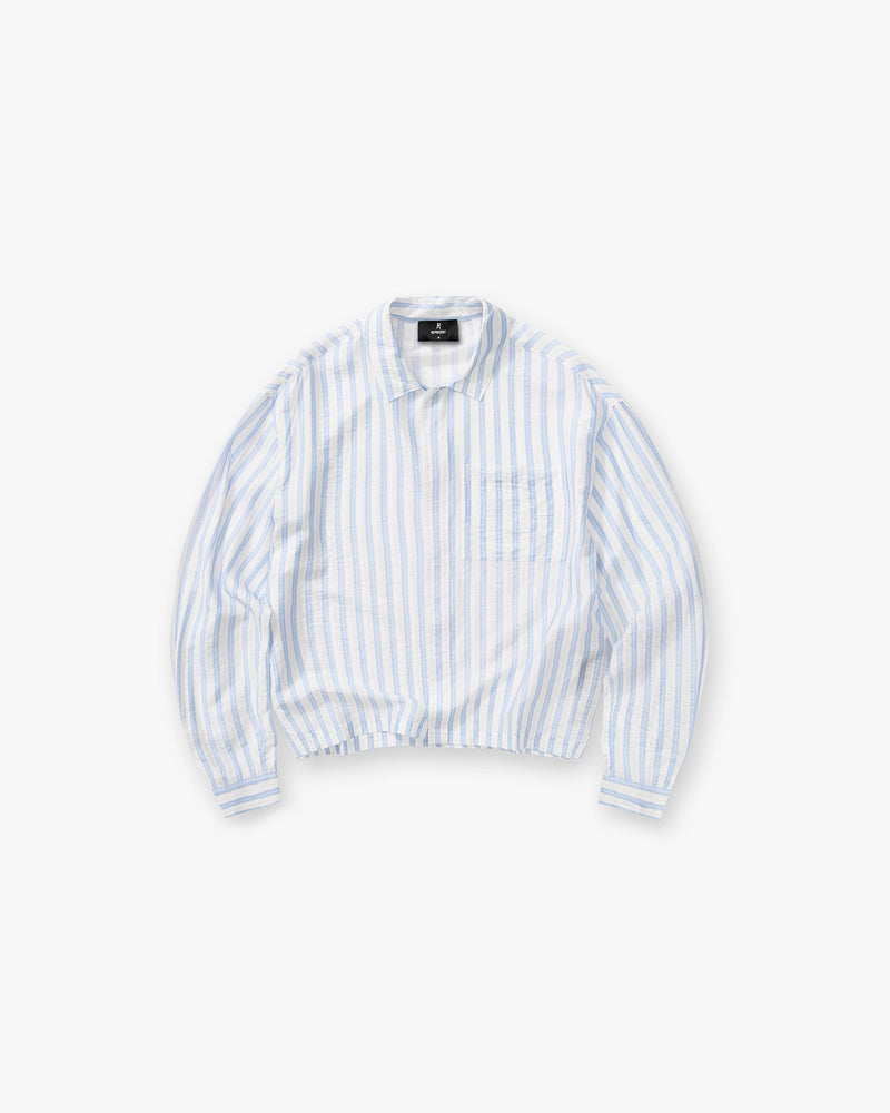 Long Sleeve Sheer Stripe Boxy Shirt - Ice Blue