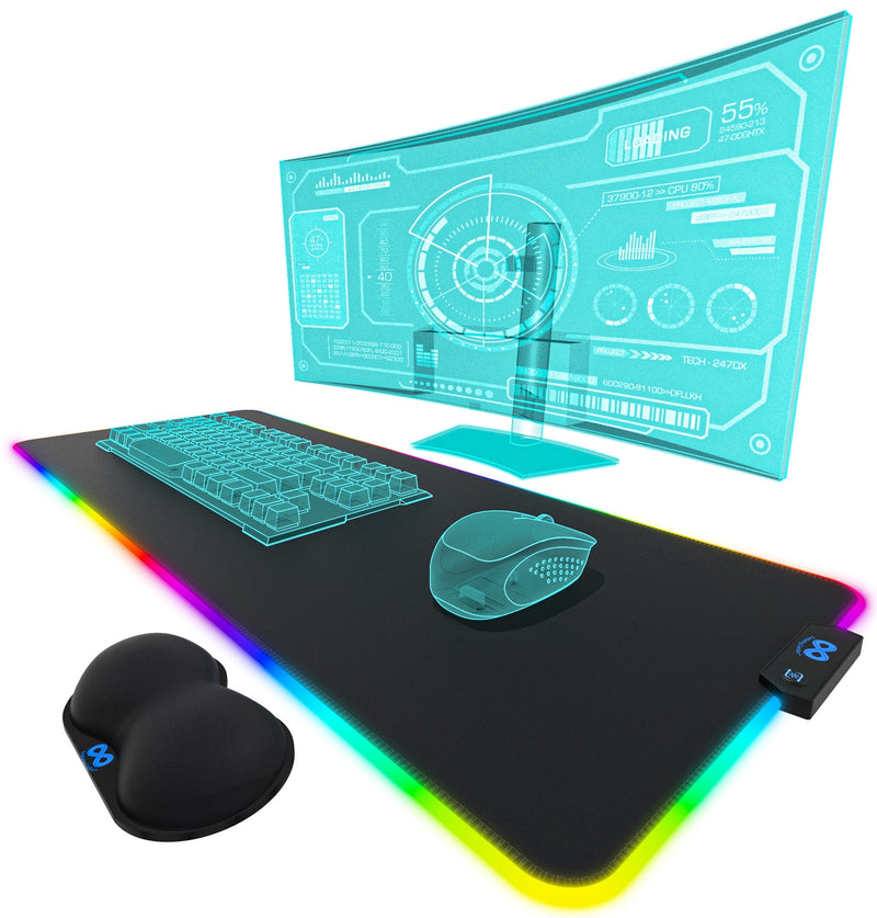 Everlasting Comfort Gaming Mouse Pad - Large Oversized Mouse Pad with Wrist Support, 14 Color Modes, Waterproof Gaming Accessories (Black)