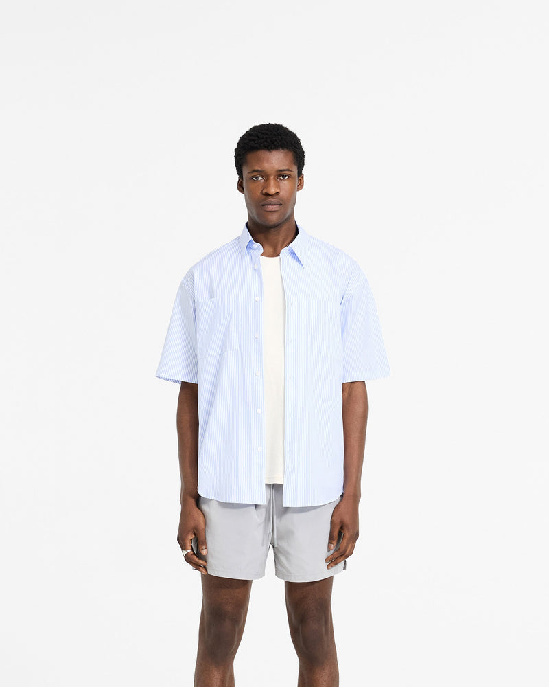 Short Sleeve Pinstripe Shirt - Baby Blue
