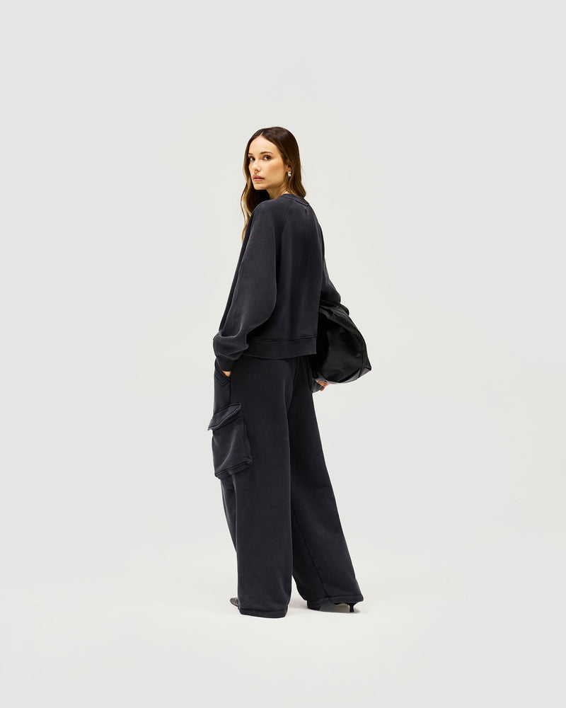 Initial V Notch Sweater - Washed Black