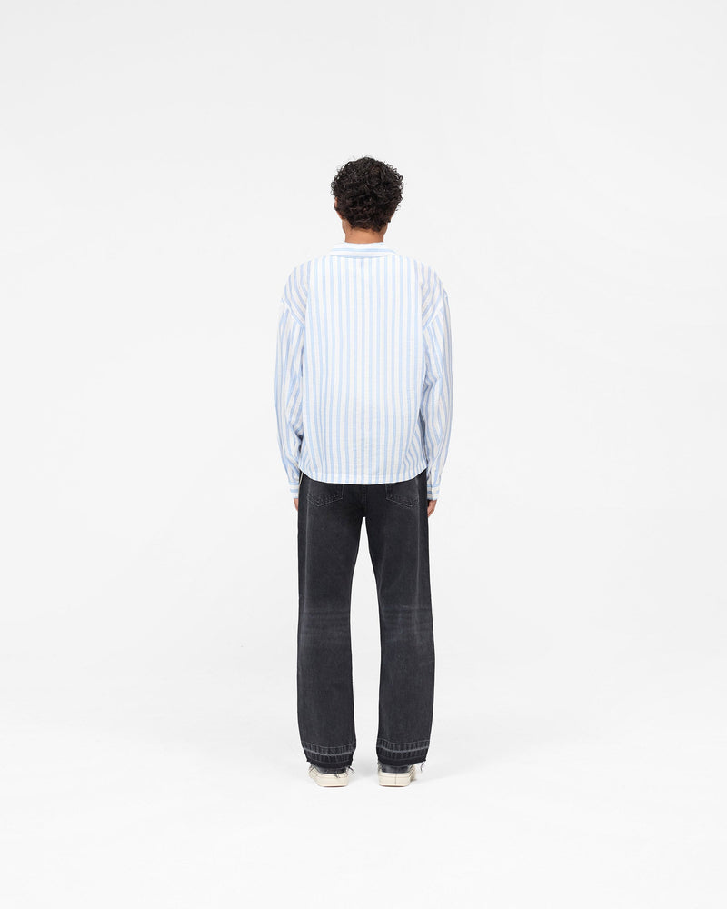 Long Sleeve Sheer Stripe Boxy Shirt - Ice Blue