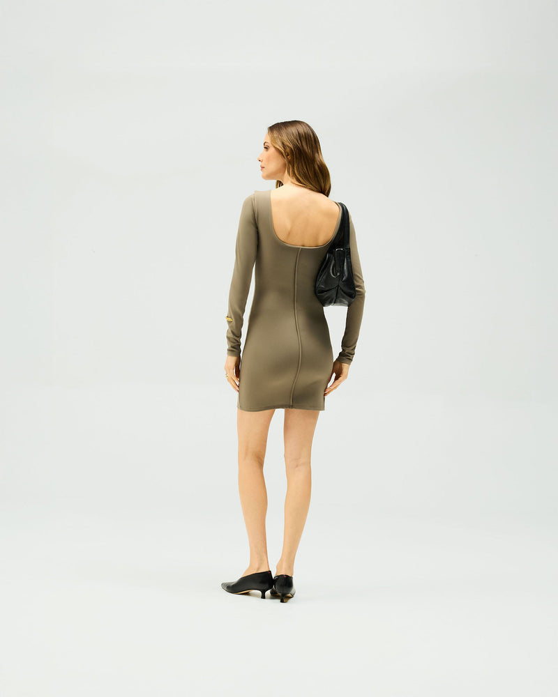 Owners Club Long Sleeve Fitted Dress - Safari