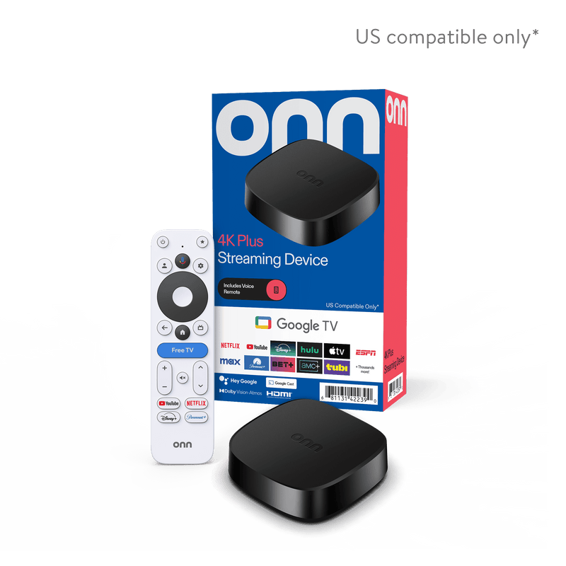 onn 4K Plus Streaming Device, Google TV - Ultra-fast Streaming, Stunning 4K UHD, 16GB Storage, 2GB RAM, Dolby Vision & Atmos, Remote with Voice Control