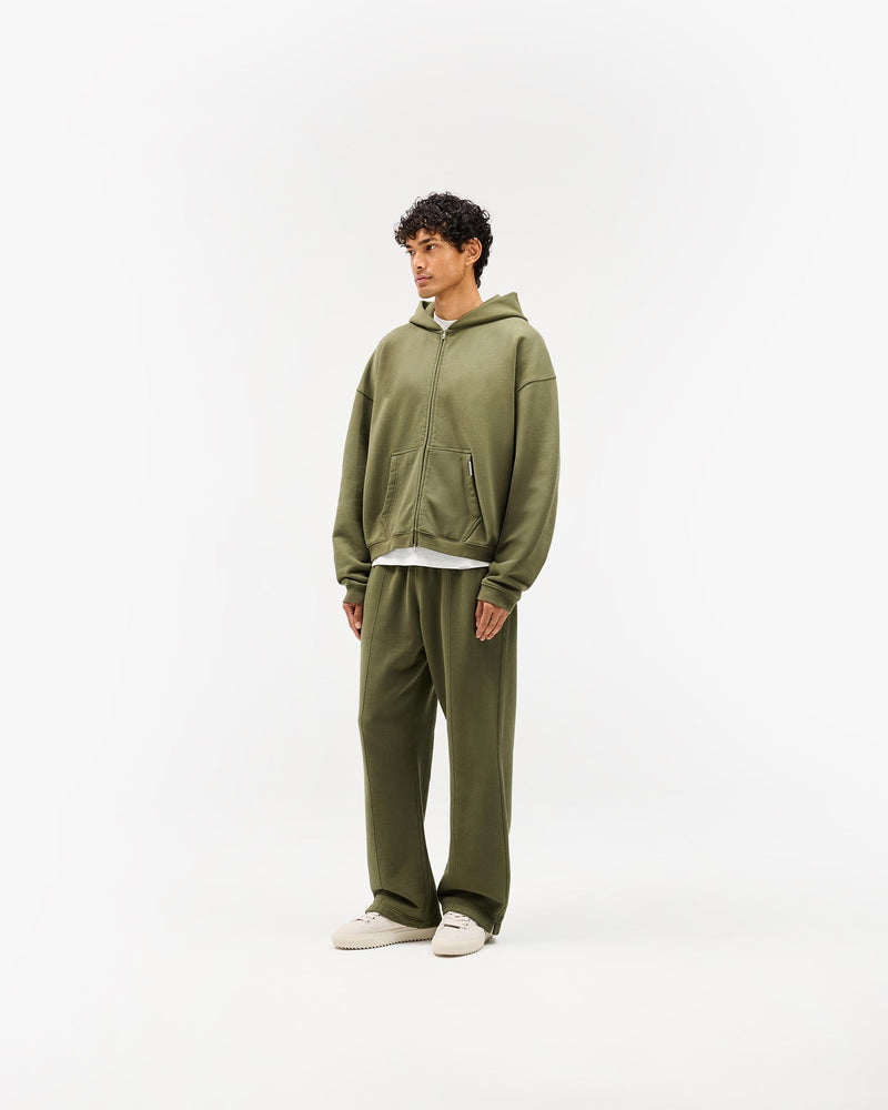 Initial Boxy Zip Through Hoodie - Army Green
