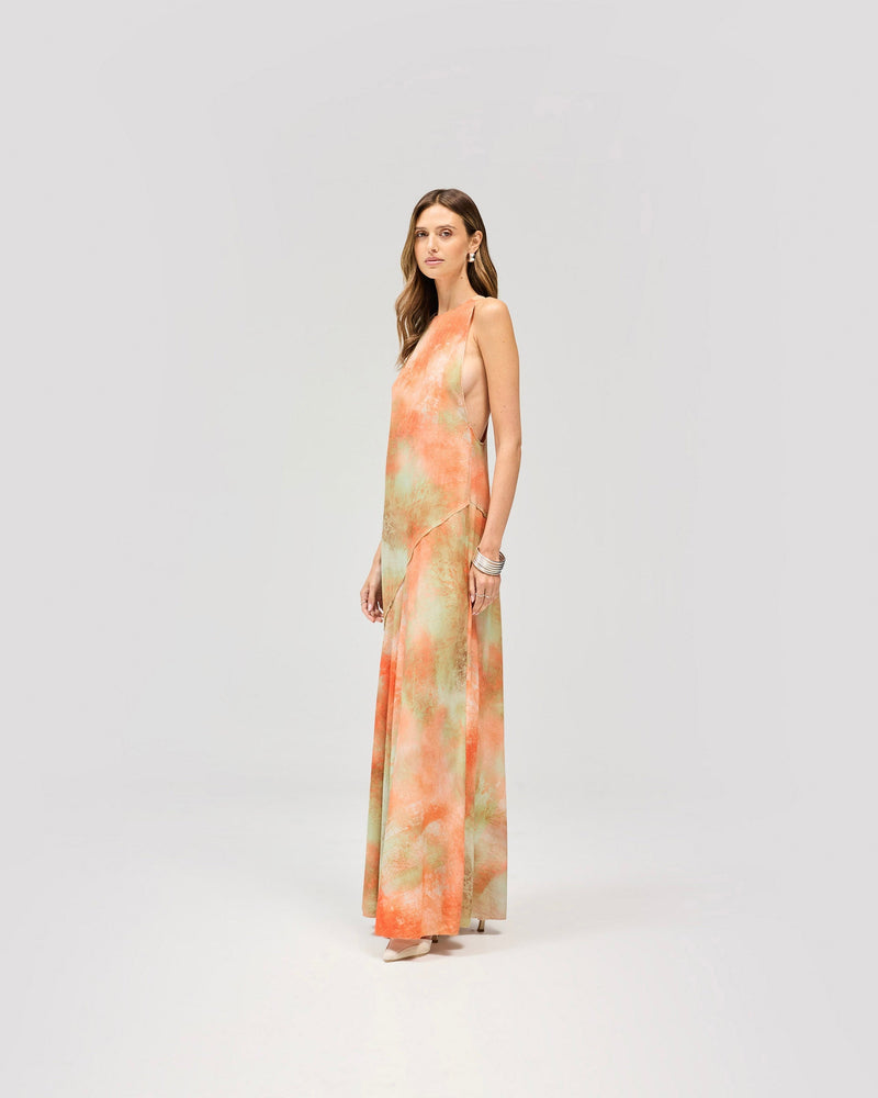 Illusion Maxi Dress - Forest Print Orange