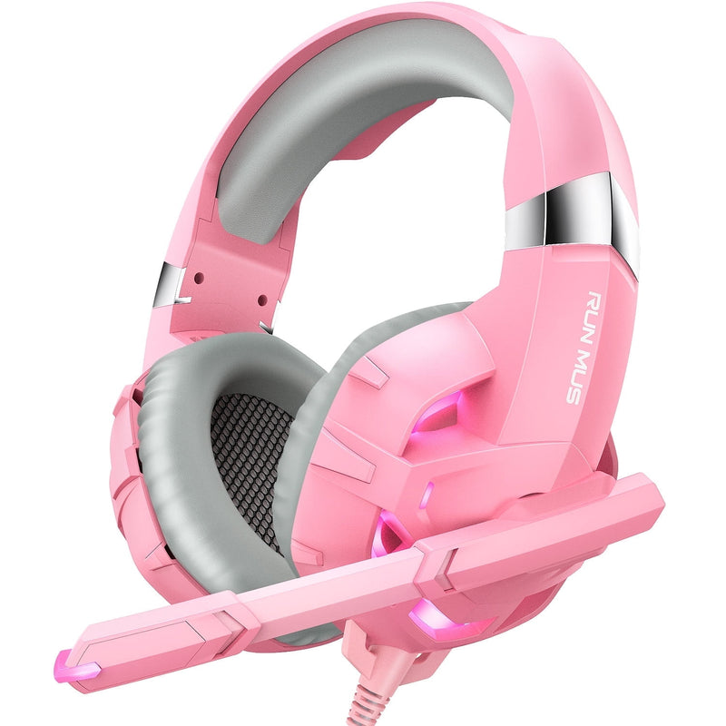 RUNMUS Gaming Headset with Noise Canceling Mic & LED Light, Xbox Headset with Bass Surround Sound, Compatible with PS4 PS5 Xbox One PC MAC Laptop
