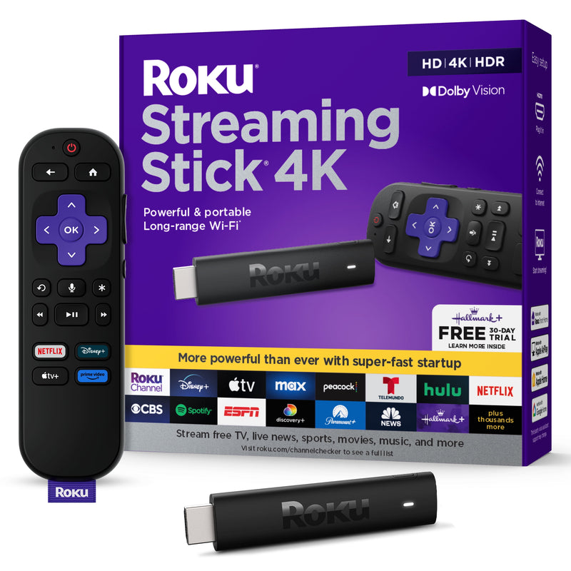 Roku Streaming Stick 4K - HDR & Dolby Vision Roku Streaming Device for TV with Voice Remote & Long-Range Wi-Fi - Free  & Live TV