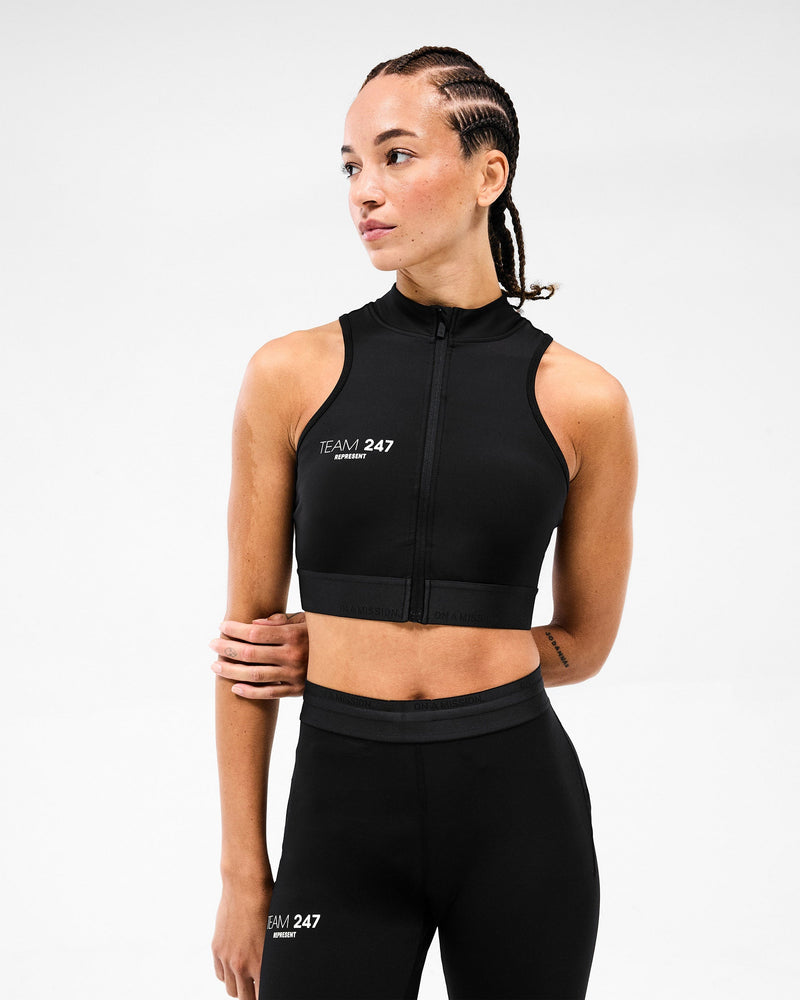 247 Zip Front Performance Crop - Black