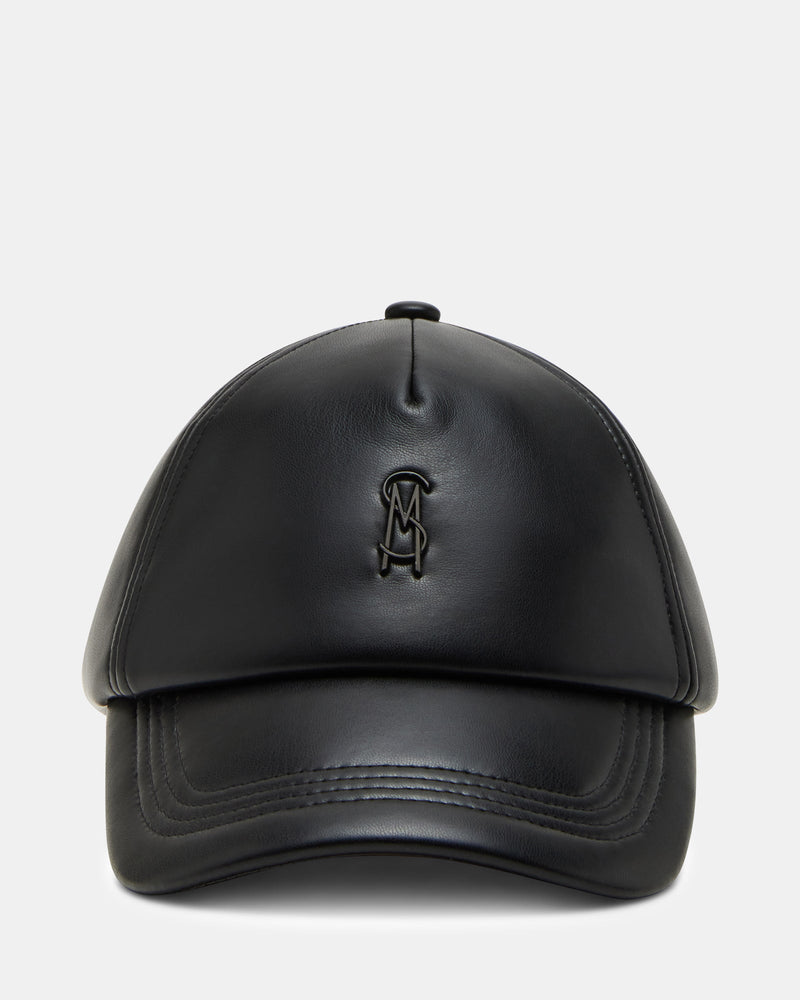 FAUX LEATHER PUFFER BASEALL CAP BLACK
