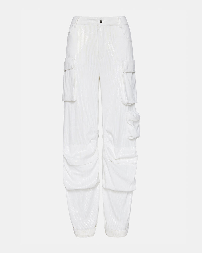DUO SEQUIN PANT WHITE