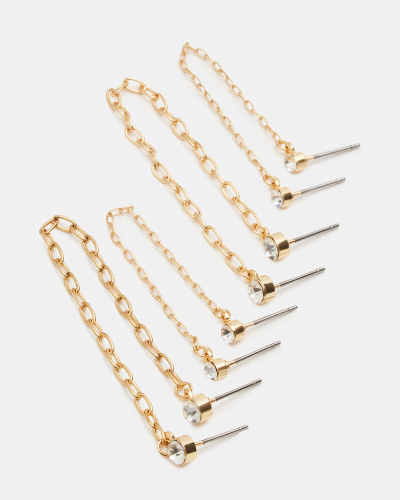 CRYSTAL CHAIN EARRINGS SET GOLD