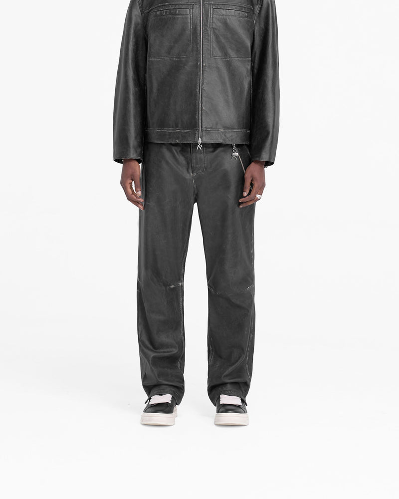 Distressed Leather Pant - Black