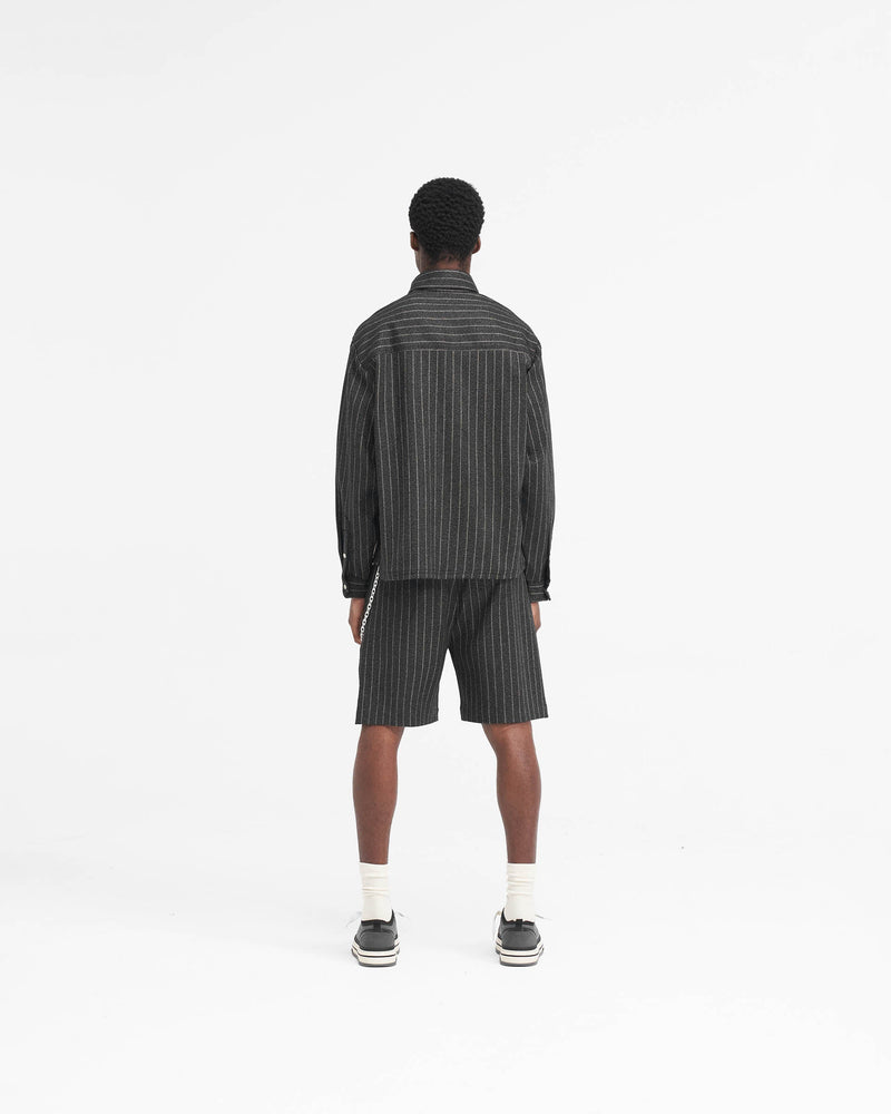 Cropped Dress Shirt - Black Pinstripe