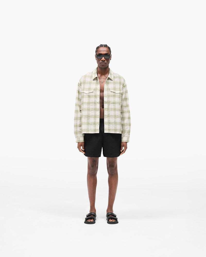 Sheer Long Sleeve Flannel Shirt - Green