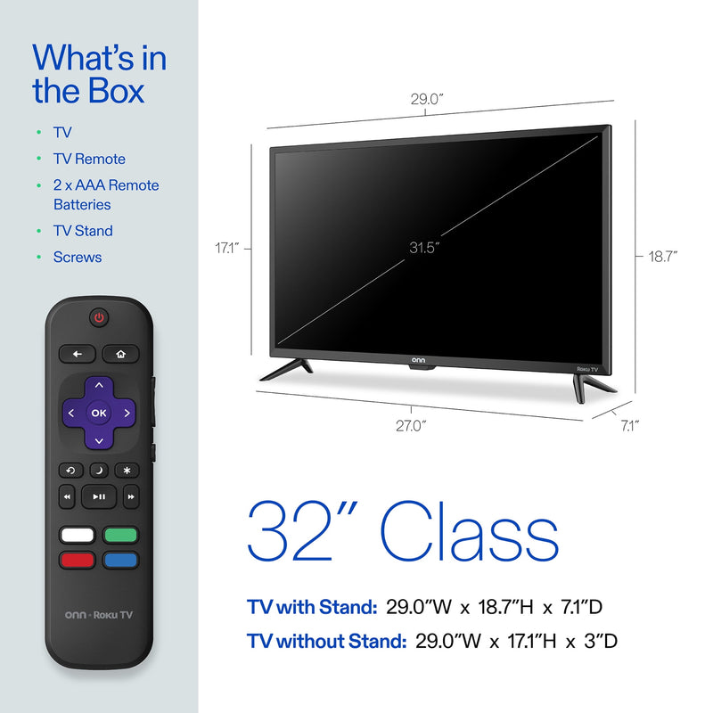 onn 32” Class HD (720P) LED Roku Smart Television (100012589)
