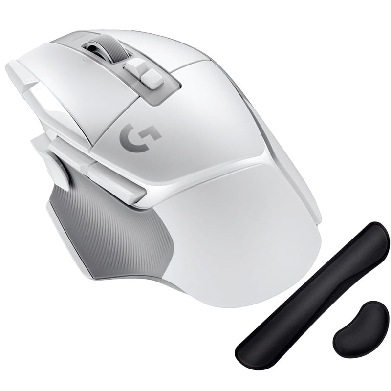Logitech 910-006187 G502 X Lightspeed Wireless Gaming Mouse White Bundle with Deco Essentials Keyboard and Mouse Gel Memory Foam Wrist Pads, Universal Design, Added Comfort