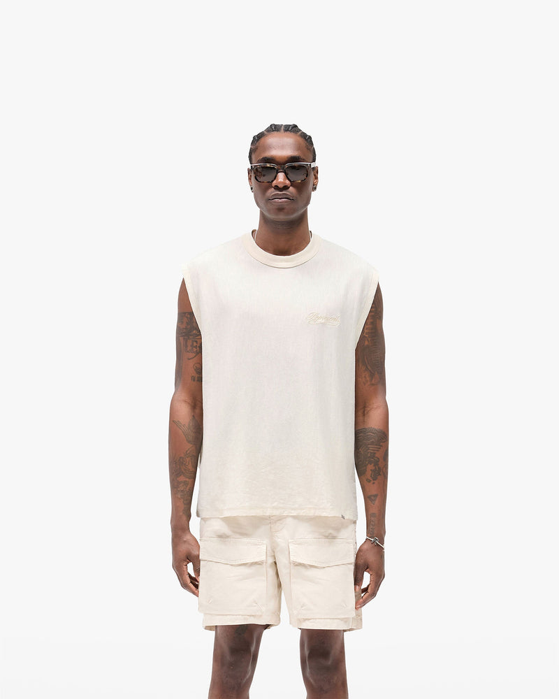 Slub Script Tank - Aged White