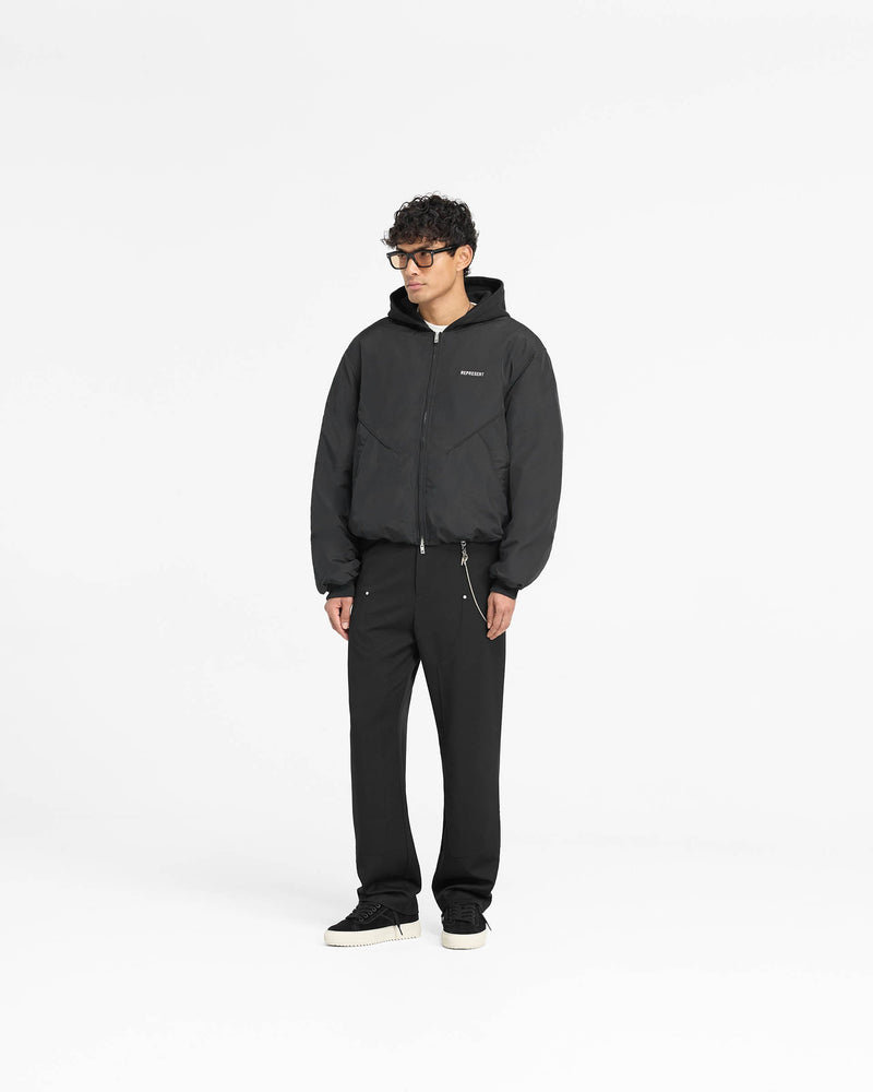 Nylon Hooded Bomber Jacket - Black